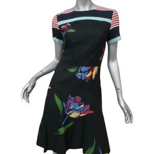 SALE!$495! SUNO Black Floral and Striped print sheath dress (10)